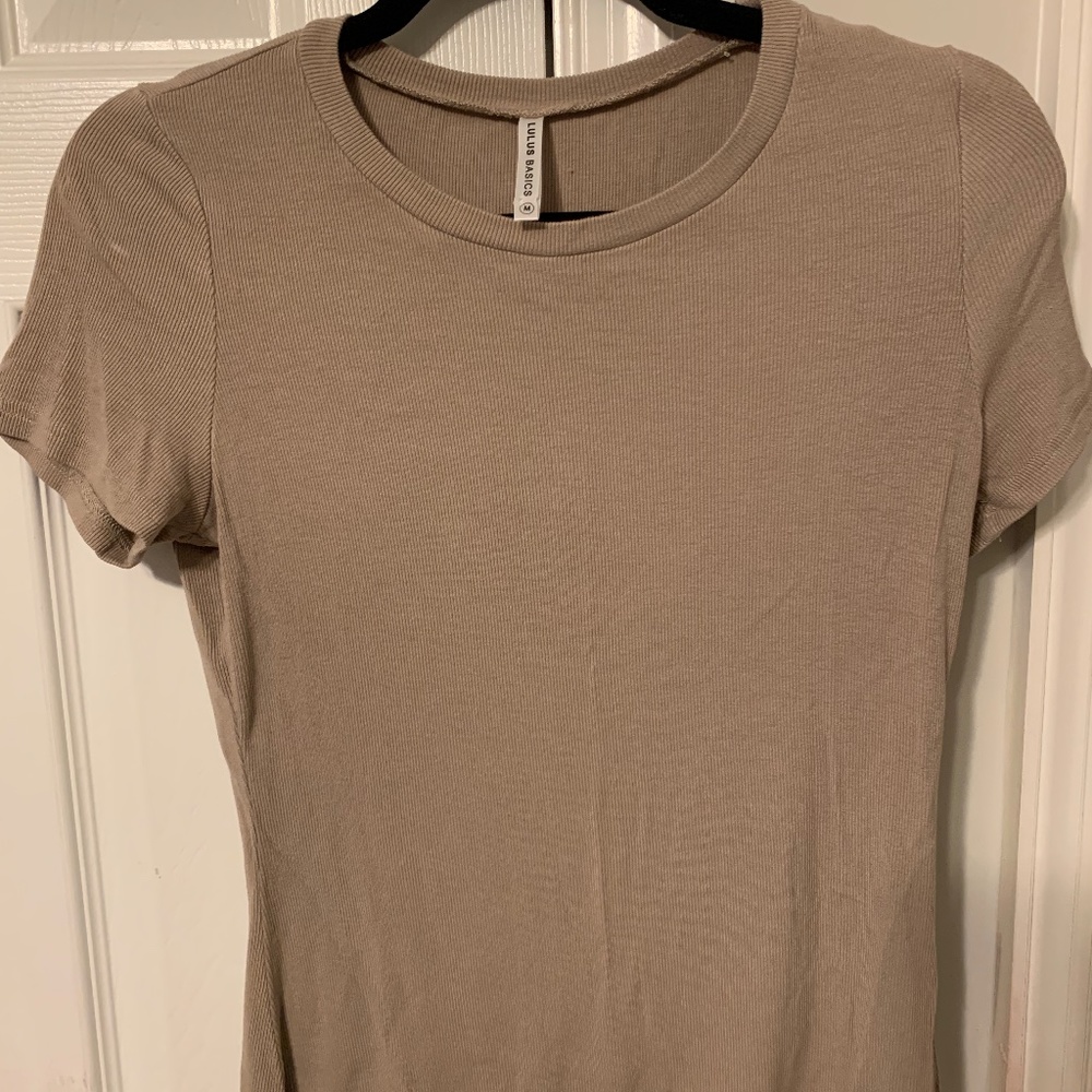 Ready for Comfort Tan Ribbed Short Sleeve Tee